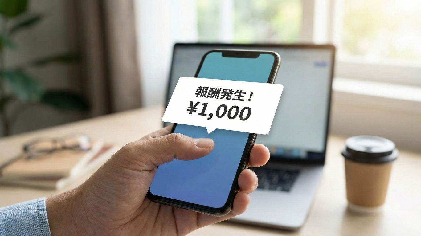 スマホで報酬発生を確認する様子