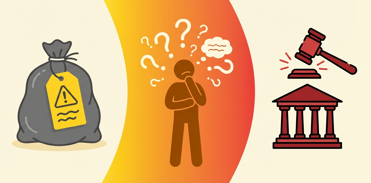 収集拒否・近隣トラブル・罰則の3段階リスクのイラスト