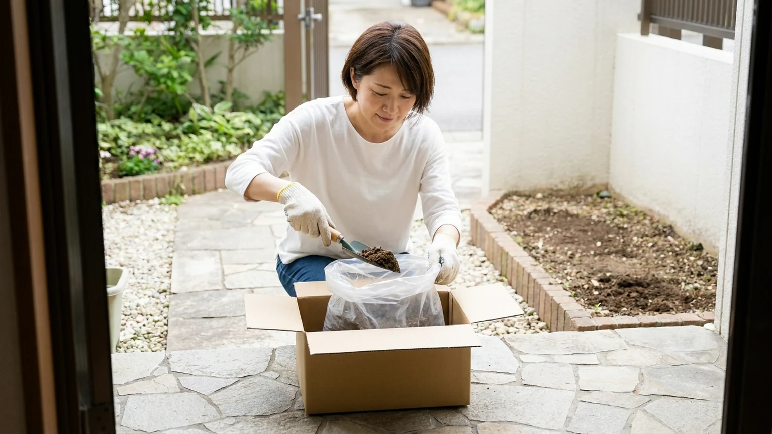 残土・庭の土を玄関先で処分するツチル
